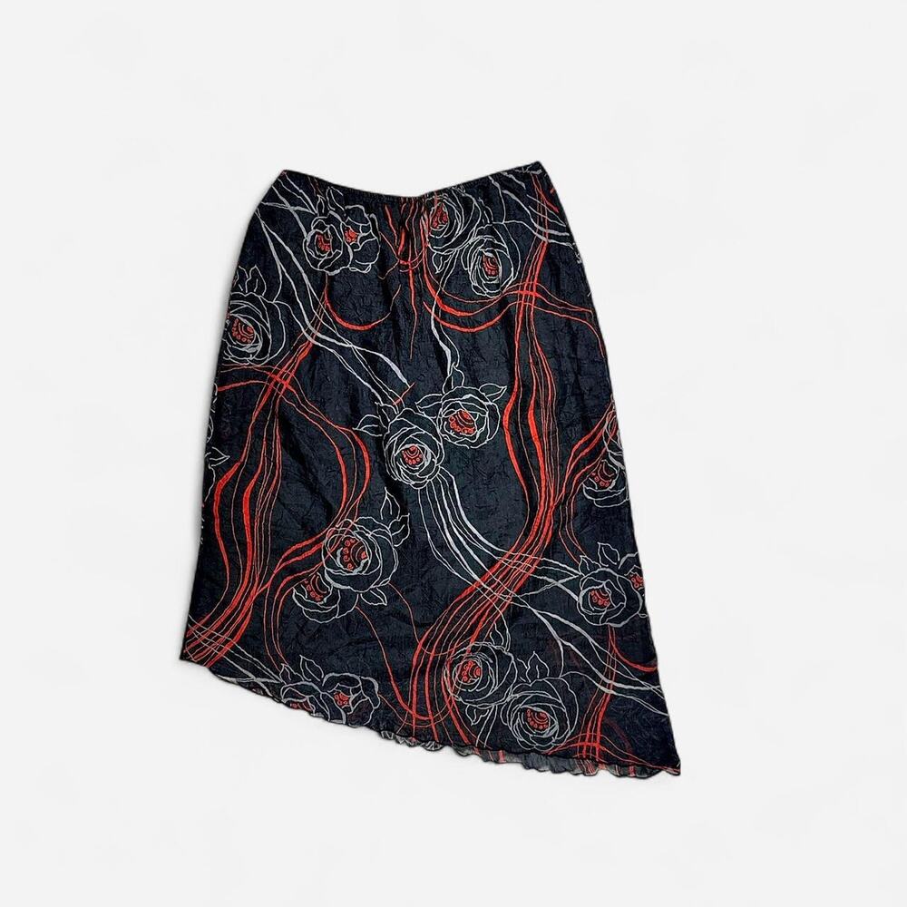 Whimsy gothic asymmetrical black red midi skirt - fits like small